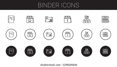 binder icons set. Collection of binder with agenda, calendar, folder. Editable and scalable binder icons.
