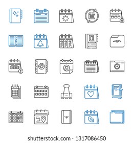 binder icons set. Collection of binder with folder, calendar, notebook, paper clip, agenda. Editable and scalable binder icons.