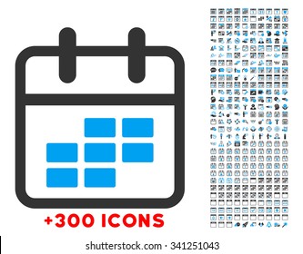 Binder Month vector icon with additional 300 date and time management pictograms. Style is bicolor flat symbols, blue and gray colors, rounded angles, white background.