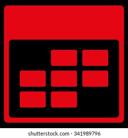 Binder Month vector icon. Style is flat symbol, red color, rounded angles, black background.