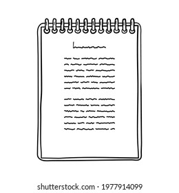 Icono de bloc de notas de enlace. Diseño de esbozos dibujados a mano. Ilustración vectorial.