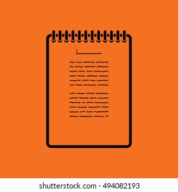 Binder notebook icon. Orange background with black. Vector illustration.