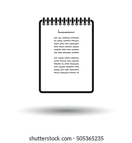 Binder notebook icon. White background with shadow design. Vector illustration.