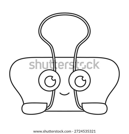 binder paper clip vector icon isolated on white background, outline binder clip character with cute face