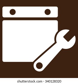 Binder Tuning vector icon. Style is flat symbol, white color, rounded angles, brown background.