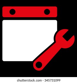 Binder Tuning vector icon. Style is bicolor flat symbol, red and white colors, rounded angles, black background.