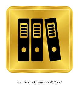 binders - black vector icon;  gold button