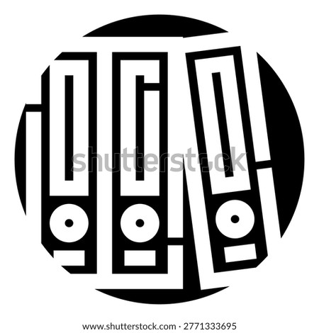 Binders forming a stylized icon within a black circle, symbolizing document management, administrative tasks, and effective data storage in business and office environments