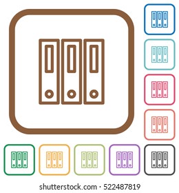 Binders simple icons in color rounded square frames on white background