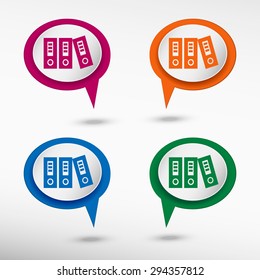 Binders vector icon on colorful chat speech bubbles