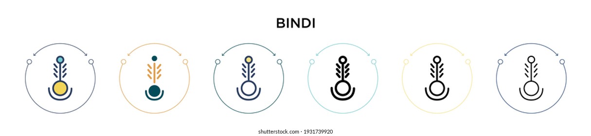 Bindi icon in filled, thin line, outline and stroke style. Vector illustration of two colored and black bindi vector icons designs can be used for mobile, ui, web