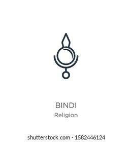 Bindi icon. Thin linear bindi outline icon isolated on white background from religion collection. Line vector sign, symbol for web and mobile