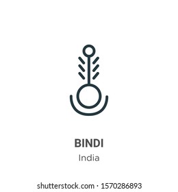Bindi outline vector icon. Thin line black bindi icon, flat vector simple element illustration from editable india concept isolated on white background