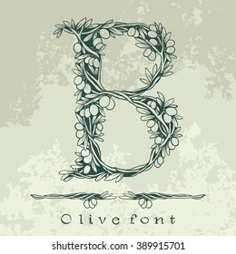 Binding flowering branches of the olive tree - floral alphabet - vector illustration