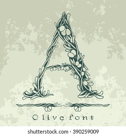 Binding flowering branches of the olive tree - floral alphabet - vector illustration