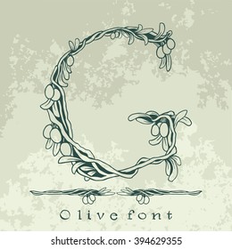 Binding flowering branches of the olive tree - floral alphabet - vector lettering illustration