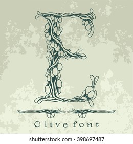 Binding flowering branches of the olive tree - floral alphabet - vector lettering illustration