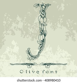 Binding flowering branches of the olive tree - floral alphabet - vector lettering illustration