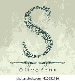 Binding flowering branches of the olive tree - floral alphabet - vector lettering illustration