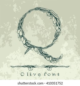 Binding flowering branches of the olive tree - floral alphabet - vector lettering illustration