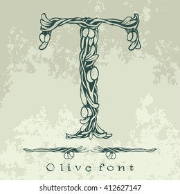 Binding flowering branches of the olive tree - floral alphabet - vector lettering illustration