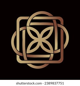 Binding. Knot. Celtic. Flower. Endless knot. Gold. Template for plotter laser cutting (cnc), wood carving, paper cutting, metal engraving or printing.