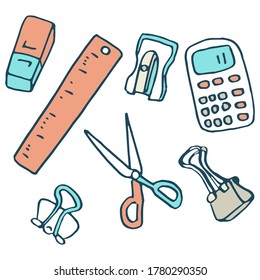 Pegatina de bisel y regla sobre fondo blanco aislado. Papelería para invitación o tarjeta de regalo, cuaderno, baldosa de baño, libro de recortes. Material de impresión de estuche de teléfono o de tela. Ilustración vectorial de estilo de doodle