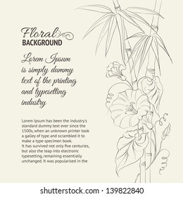 Bindweed flower and bamboo isolated on sepia. Vector illustration.