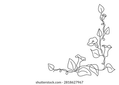Bindweed flower of a corner element by one line drawn. Sketch design. Beauty vector illustration.
