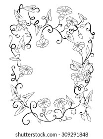 Bindweed flower curly frame with leaves. Vector