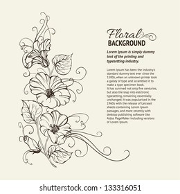 Bindweed on a sepia background with text space. Vector illustration, contains transparencies, gradients and effects.