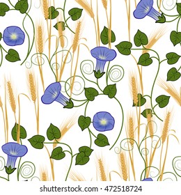 Bindweed and wheat on a white background seamless pattern