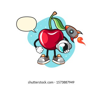Bing cherry astronaut with speech bubble cartoon. Mascot Character vector.