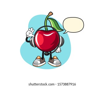 Bing cherry costumer cervices with speech bubble cartoon. Mascot Character vector.