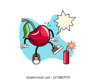 Bing cherry get surprised firecrackers with speech bubble cartoon. Mascot Character vector.