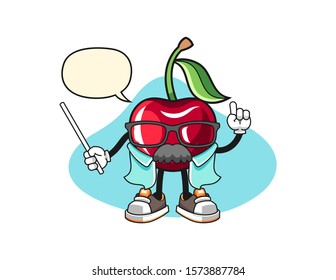 Bing cherry scientist professor with speech bubble cartoon. Mascot Character vector.