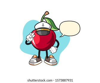 Bing cherry ship master with speech bubble cartoon. Mascot Character vector.