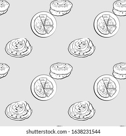 Bing seamless pattern greyscale drawing. Useable for wallpaper or any sized decoration. Handdrawn Vector Illustration