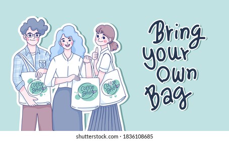 Haz tu propio diseño de campaña de bolsa de vector. Estilo de ilustración de carácter de caricatura.