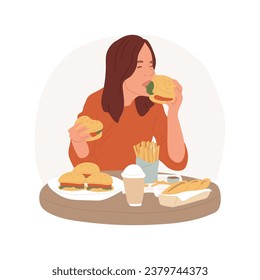 Binge eating isolated cartoon vector illustration. Girl having obsession with food, teen with eating disorder and psychological problem, teenager with binge eating issue vector cartoon.