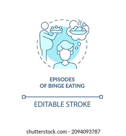 Binge eating turquoise concept icon. Uncontrolled consumption. Overeating abstract idea thin line illustration. Isolated outline drawing. Editable stroke. Roboto-Medium, Myriad Pro-Bold fonts used