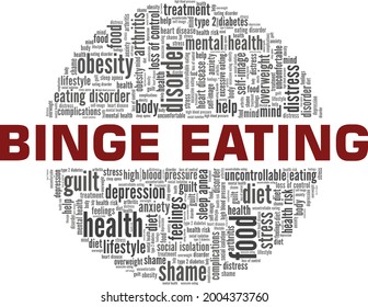 Binge eating vector illustration word cloud isolated on a white background.