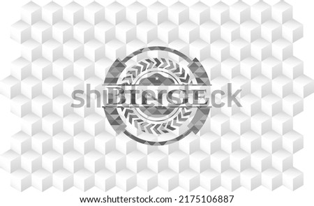 Binge realistic grey emblem with cube white background. 