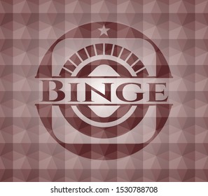 Binge red emblem or badge with abstract geometric polygonal pattern background. Seamless.
