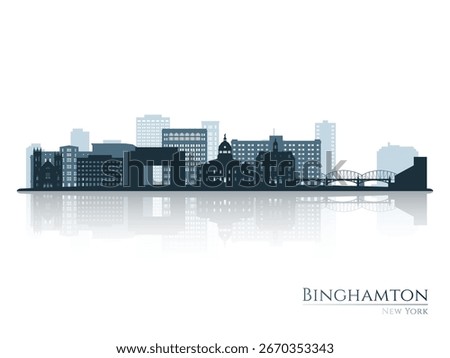 Binghamton skyline silhouette with reflection. Landscape Binghamton, NY. Vector illustration.