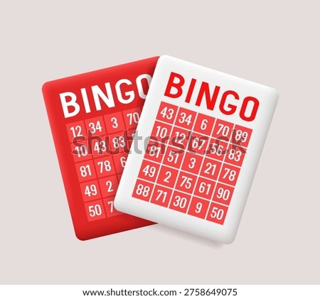 Bingo 3d icons. Bingo cards on grey background. Vector 3d illustration