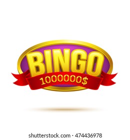 "Bingo" badge illustration with red ribbon. Winner award banner. Esp10 vector.