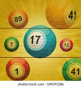 Bingo ball background on a wooden background