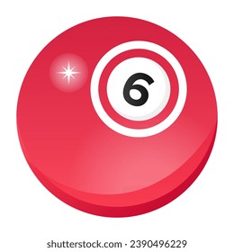 Una bola de bingo con seis números, un icono plano