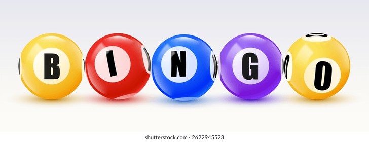 Bingo balls banner. 3D lotto game balls, lotteries gaming event. Vector illustration